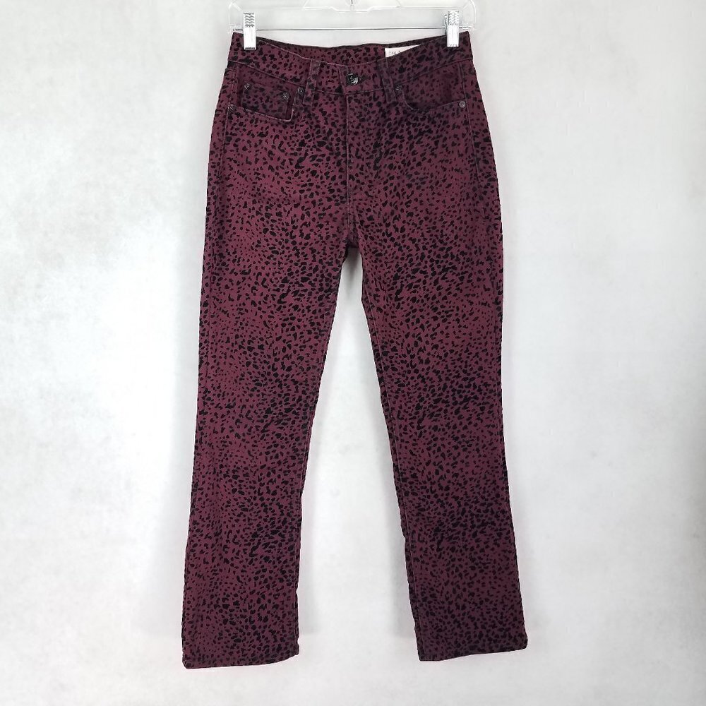 Rag & Bone Crop Jeans 24 Hana Burgundy Cheetah High Rise Waist Animal print